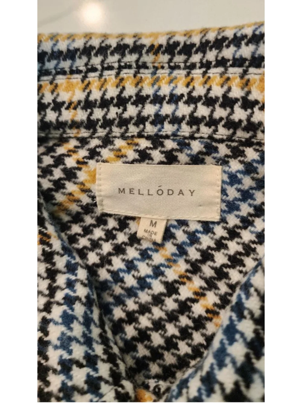 Melloday Women's M Houndstooth Shacket Jacket Blue Black Yellow Plaid Button Up